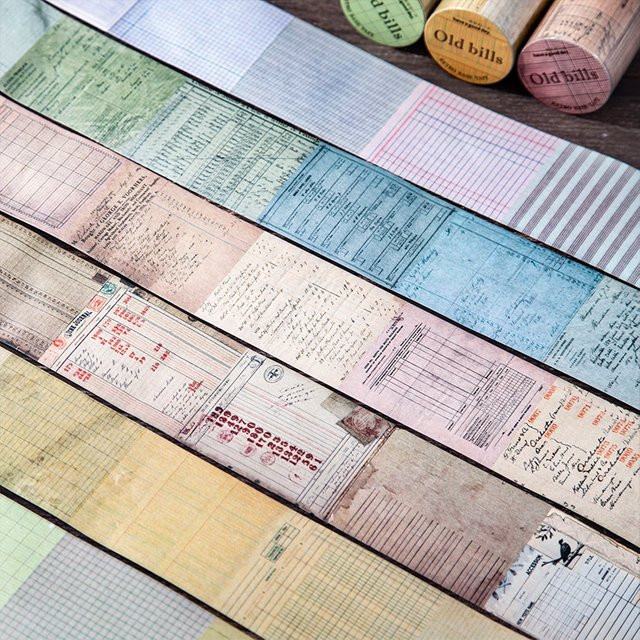 Selbstklebendes Washi Tape mit Retro-Ticket- und Quittungsmotiven in Multicolour, 1 Rolle, Breite: 5 cm, Länge: 200 cm - Bild 1