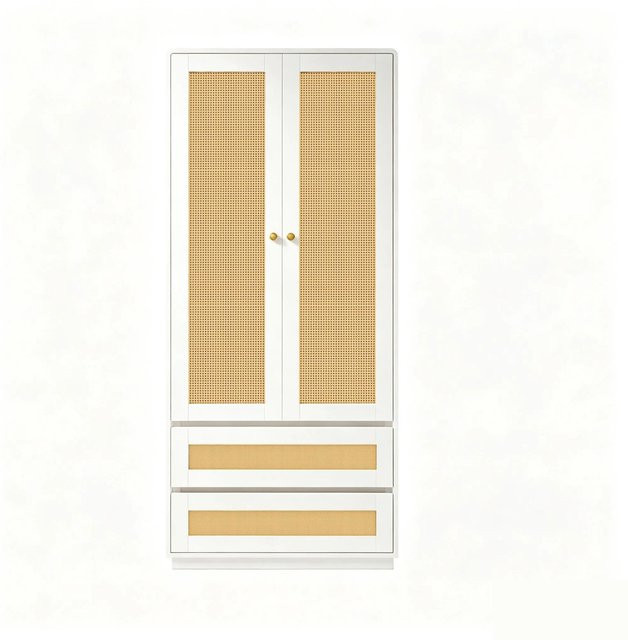 Merax Kleiderschrank mit Rattan-Design und integrierten Schubladen in Weiß, B/T/H: 70 x 55 x 170 cm - Bild 1
