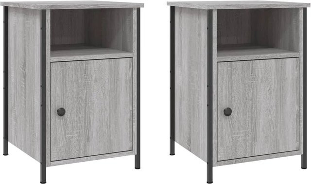 vidaXL Nachttische 2er-Set in Grau Sonoma, Holzwerkstoff und Eisen, B/T/H: 40 x 42 x 60 cm - Bild 1