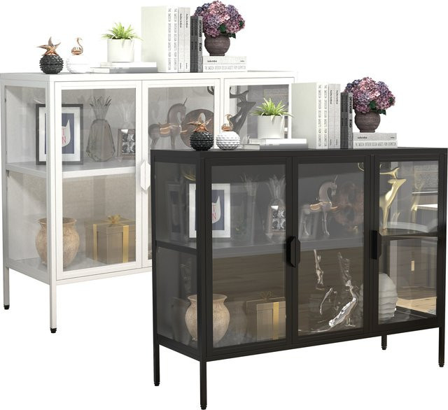 VCM Glasvitrine Floka L modern stehend aus Glas und Stahl, transparent, H x B x T: 80 x 100 x 35 cm - Bild 1