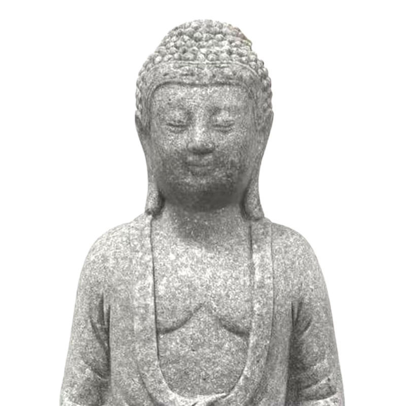 Kesoto Buddha Statue handgeschnitzte Skulptur aus Stein in Grau, stehend und orientalisch - Bild 4