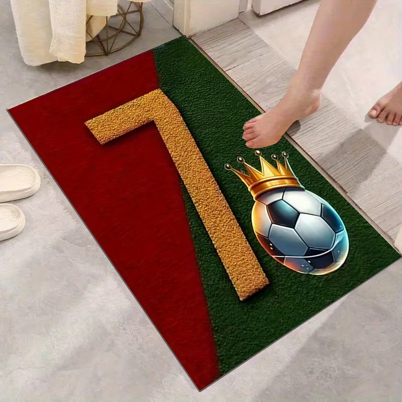 VIKAMA CR7 Fußball Kristall-Samt-Teppich mit Nummer 7 und Portugal Flagge, rot, rutschfest und waschbar - Bild 4