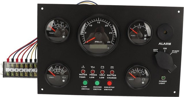 Fishine 5-teiliges Instrumenten-Set für Motorboote und Yachten in Schwarz, Maße: B: 300 mm x H: 190 mm - Bild 1