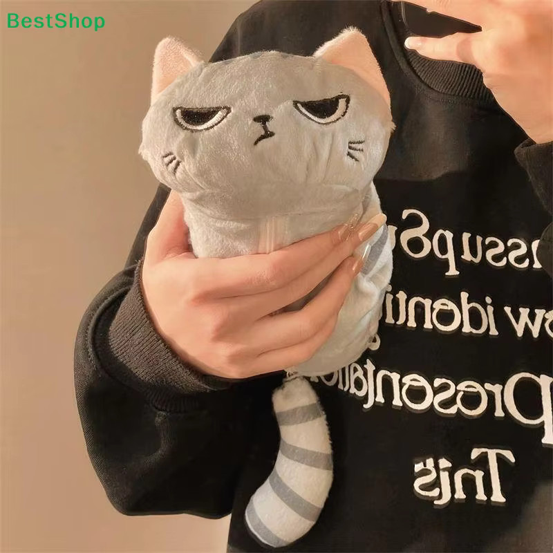 Niedrige Cartoon-Plüsch-Stifttasche Graue Katze als Kawaii Kosmetiktasche und Schreibwarenbeutel mit Reißverschluss - Bild 2