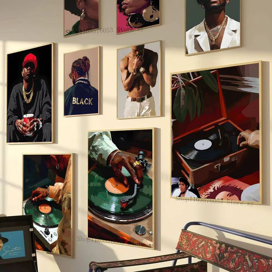 Kunstposter Hip Hop Musik Mode Schwarze Frauen Portrait in Schwarz - Bild 2