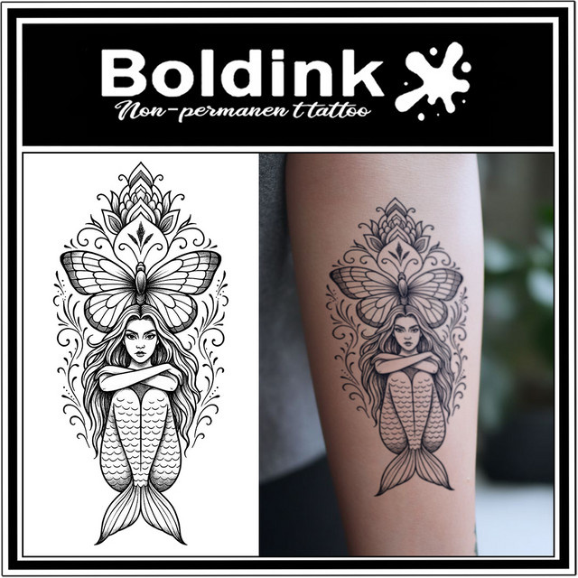 BOLDINK Art Sketch Butterfly Mermaid Tattoo-Aufkleber, Unisex - Bild 1