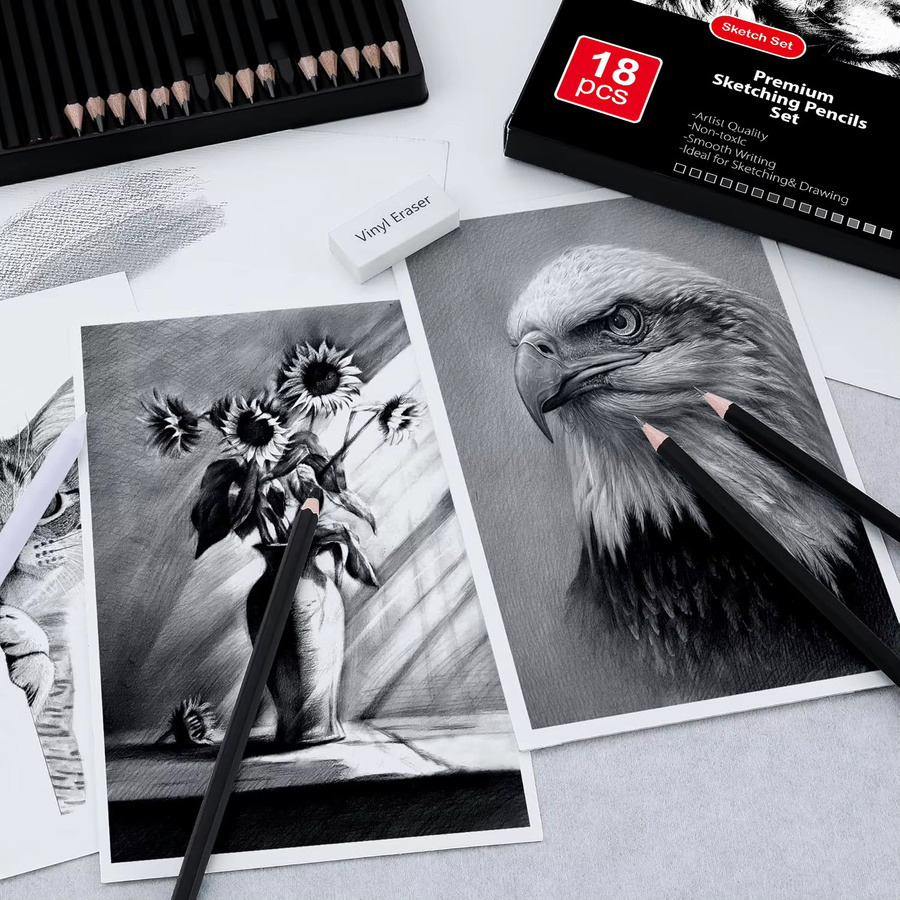 Professionelles Zeichen- und Skizzier-Set mit Graphitstiften in Mehrfarben - Bild 3