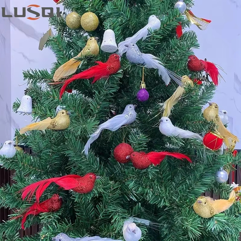 LUSQI Weihnachts-Vogel Ornamente Set in Silber als hängende Dekoration für Weihnachtsbaum, Party und Hochzeit - Bild 2