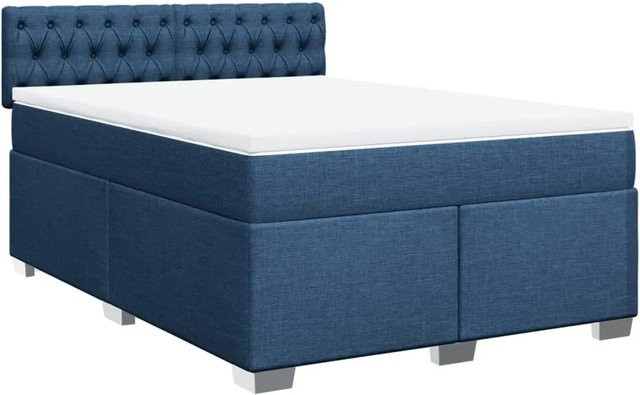 vidaXL Boxspringbett mit Matratze Hybrid-Design in Blau und Weiß, B/T: 140 x 200 cm - Bild 1