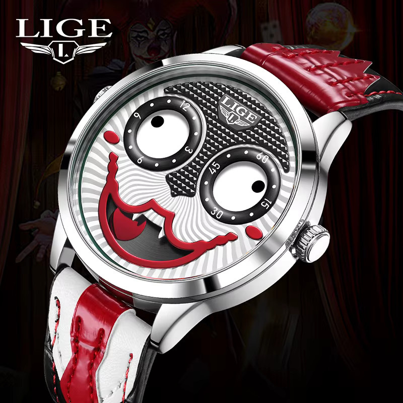 TOP LIGE Armbanduhr Quarz, Clown-Zifferblatt, Leder, Herren - Bild 2