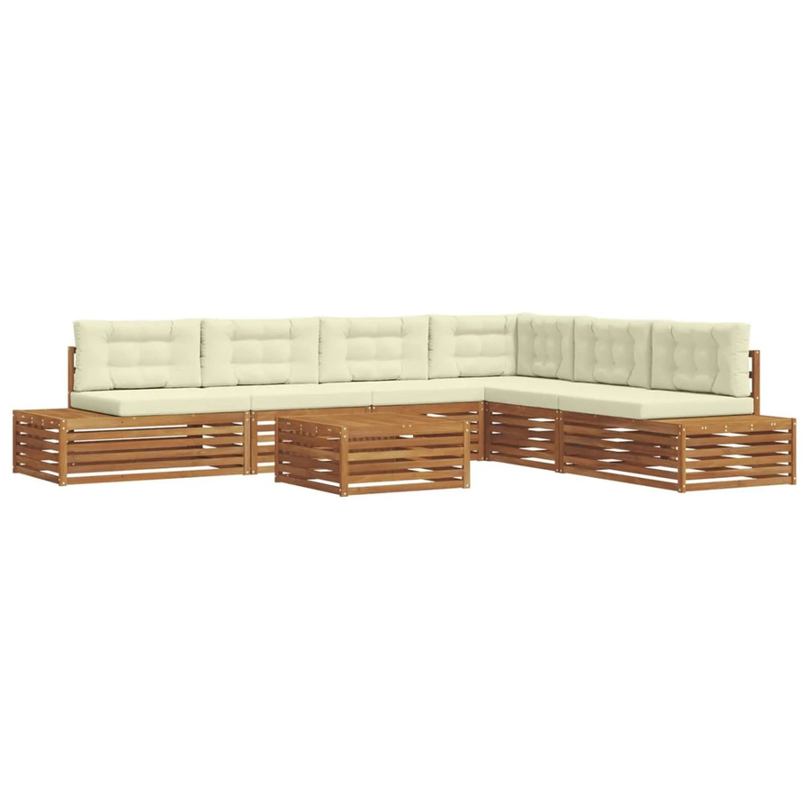vidaXL Outdoor-Sofagarnitur 7-teilig in L-Form aus Akazienholz mit Kissen in Natur und Creme - Bild 2