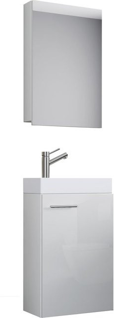 VCM Gäste-Waschplatz Slito 3-teiliges Set in Weiß mit Spiegelschrank und Keramik-Waschbecken, B/H/T: 41 x 130 x 22 cm - Bild 1