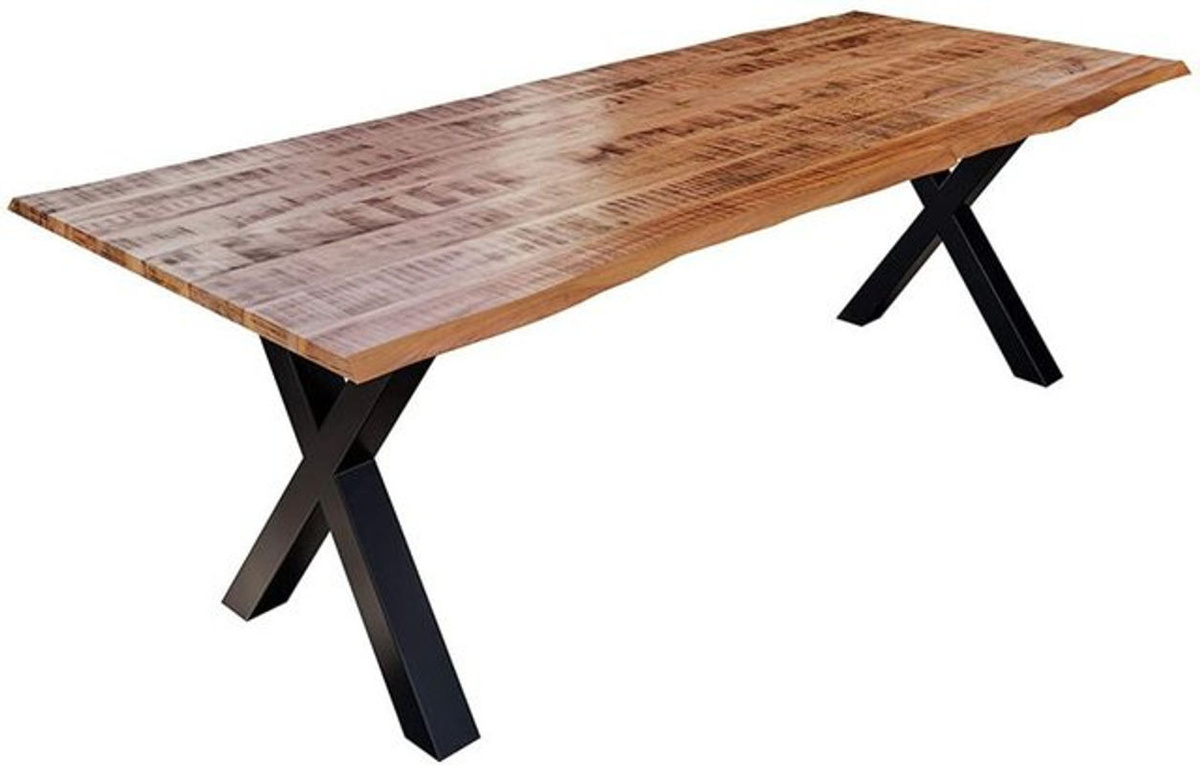 Sam Outillage Esstisch aus Massivholz Mango mit Baumkante und Dora X-Gestell, Natur und Schwarz, B: 240 cm, T: 100 cm, H: 77 cm - Bild 1