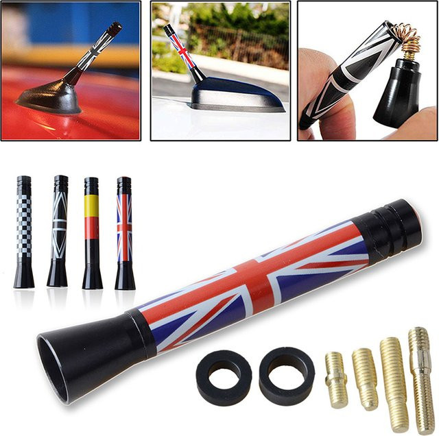 Rhyming Mini Cooper Stubby Antenne im Union Jack Design für F56 S JCW R55 R56 R57 R60 F55, Multicolour Auto Antennenmast Zubehör - Bild 1