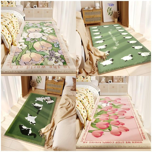 VIKAMA Rutschfeste Plüsch-Fußmatte mit Blumenmuster in Multicolour für Wohnzimmer, Schlafzimmer und Kinderzimmer - Bild 1