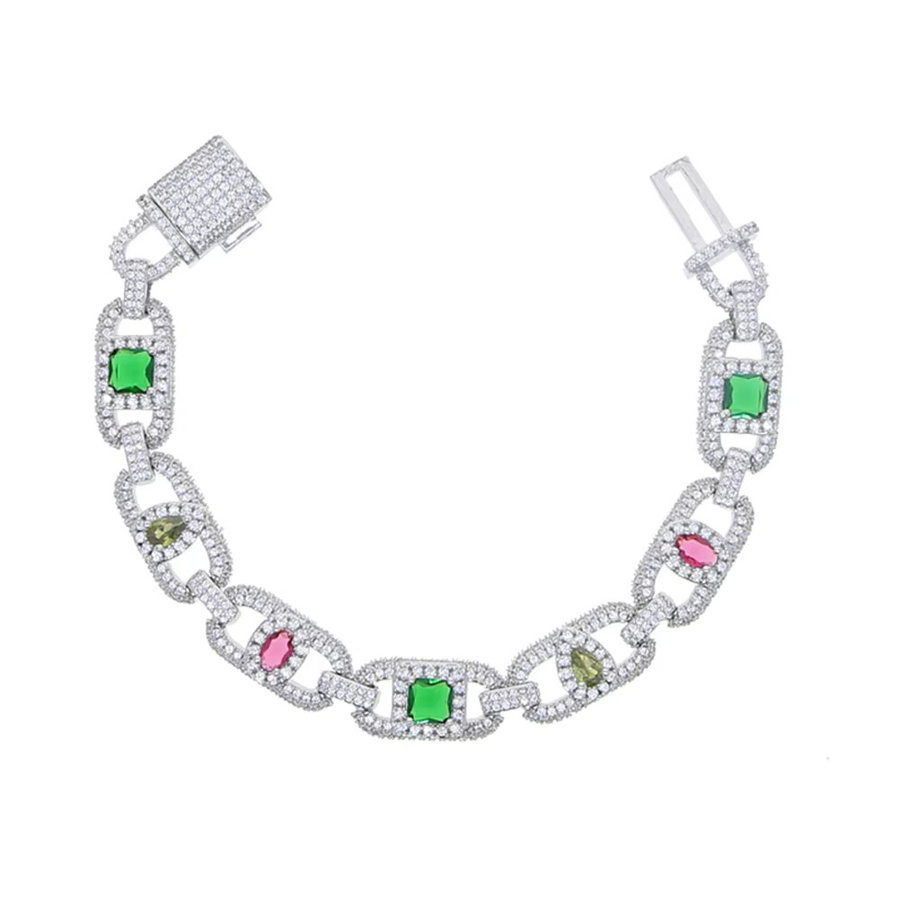 Armband Cuban Link, Silber, Regenbogen Zirkonia, Herren - Bild 2