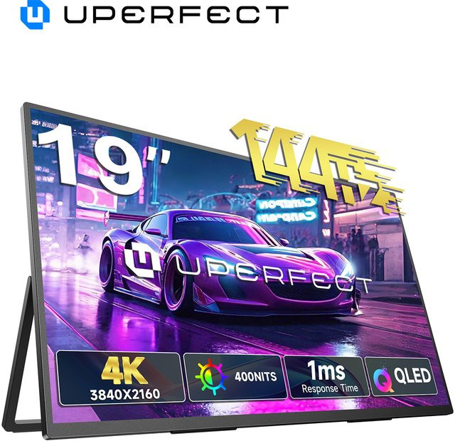 UPERFECT UColor 19 Zoll QLED Monitor, tragbarer 4K UHD Bildschirm mit 144 Hz, 100 % DCI-P3 und HDR für Laptop, PC, Mac, Smartphone und Konsolen - Bild 1