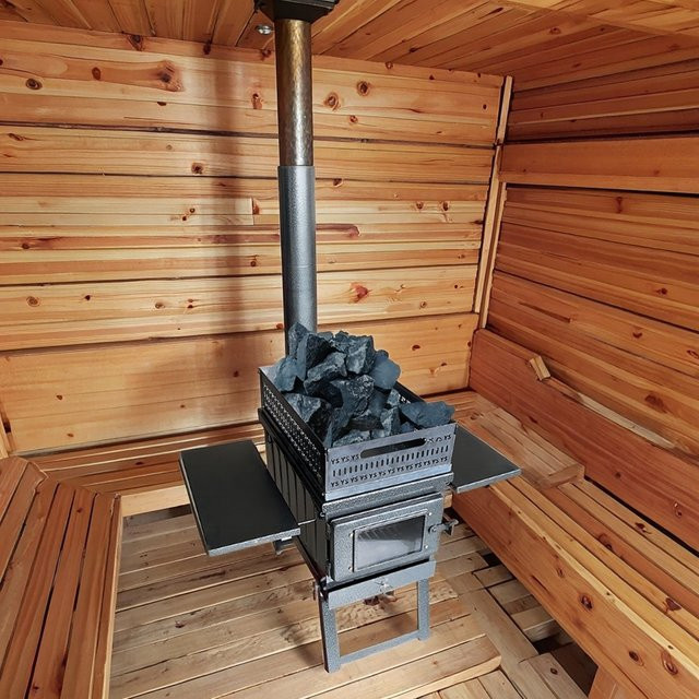 Tragbarer Holzofen für die Sauna aus Zedernholz in Schwarz mit Feuerbeobachtung - Bild 1