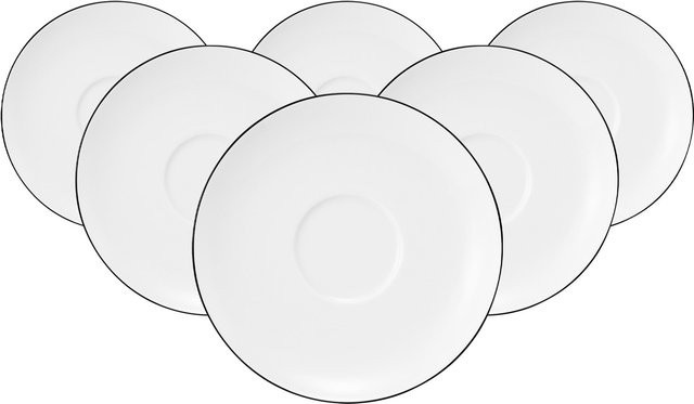 Seltmann Weiden Milchkaffeeuntertassen Lido Black Line aus Porzellan, Schwarz/Weiß, 6er Set, Durchmesser: 16 cm - Bild 1