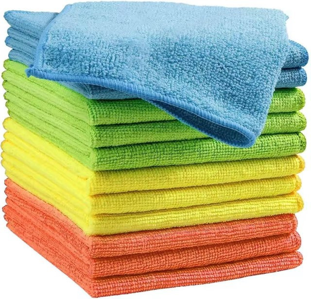 20 Stück WOOJACK Mikrofaser-Reinigungstücher, wiederverwendbar und schnell trocknend, B/B/B: 30 x 30 x 30 cm, Farben: Grün, Blau, Gelb, Rosa - Bild 1