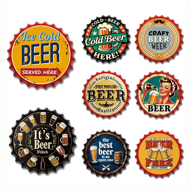 OANKR Vintage Metall-Blechschild Runde Wanddekoration Bierflaschenverschluss B/H: 35 x 35 cm Multicolor - Bild 1