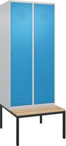 C+P Spind Classic PLUS Garderobenschrank mit Sitzbank, 2 Abteile, Zylinderschloss, 4 Garderobenhaken, Buche-Hartholz, B/T/H: 212,0 x 80,0 x 81,5 cm - Bild 1