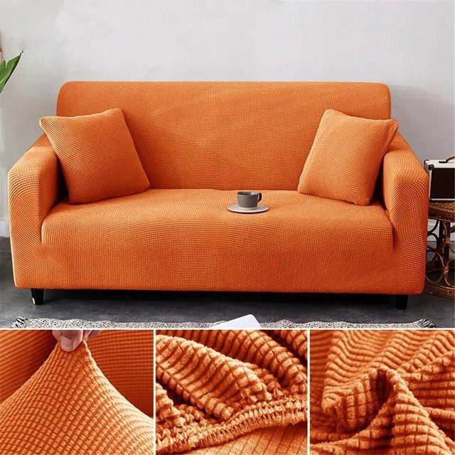 Super Six Elastischer Jacquard-Sofabezug aus Polar Fleece für Ecksofas, Orange, Breite: 90-130 cm - Bild 1