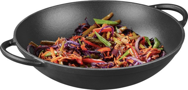 GRILLMEISTER Dutch Oven und Wok-Set aus Gusseisen in Schwarz für Gas und Holzkohle - Bild 1