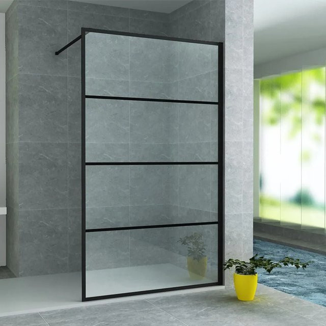 Aloni Duschwand Teko Walk-In mit Streifen in Schwarz Matt, Glas klar, Breite: 140 cm, Höhe: 200 cm, Glasstärke: 8 mm - Bild 1
