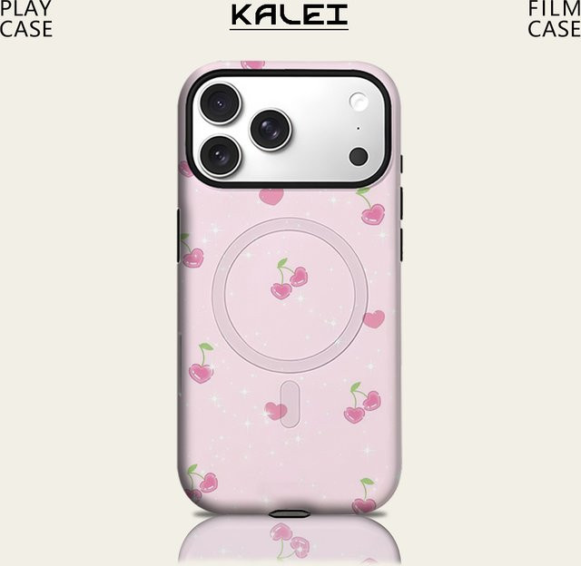 Potdemiel Blush Heart Cherry Handyhülle für iPhone 17 16 15 14 13 Pro Max Plus, robuste doppelschichtige magnetische Schutzhülle in Pink - Bild 1