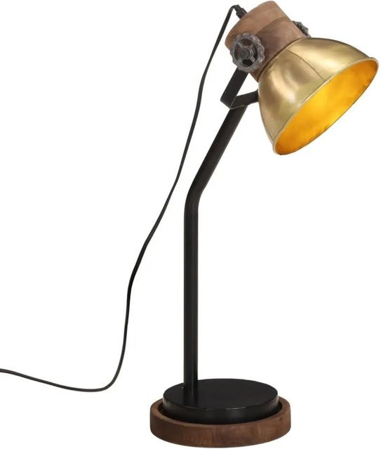 vidaXL Schreibtischlampe im Industrial Design aus Metall und Holz, Farbe: Gold/Messing oder Schwarz, Fassung: E27, H x B x T: 60 x 18 x 18 cm - Bild 1