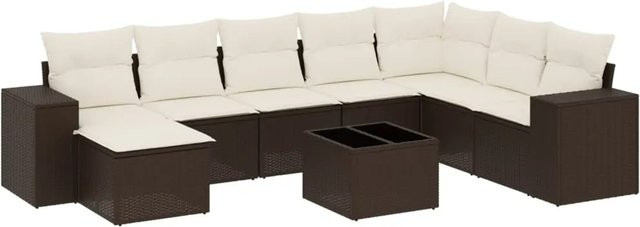 vidaXL 9-teilige Garten-Sofagarnitur in L-Form aus braunem Poly-Rattan mit wetterfesten Kissen und pulverbeschichtetem Stahlgestell - Bild 1