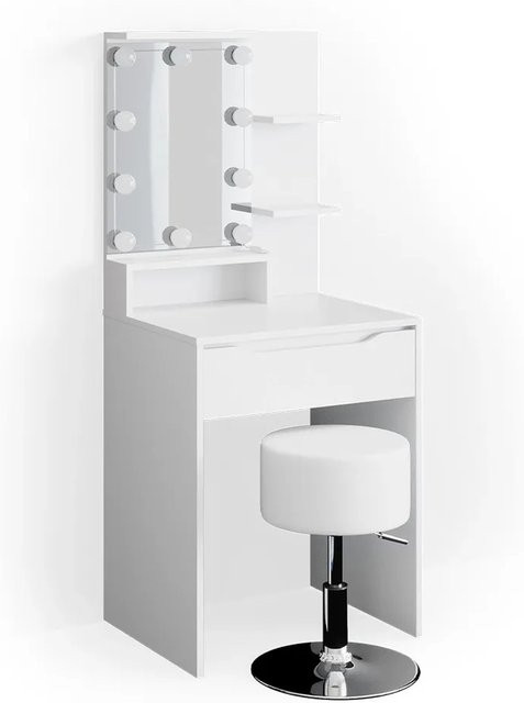 Vicco Schminktisch Ruben mit Hocker und LED-Beleuchtung in Weiß, B: 60 cm, T: 48 cm, H: 143 cm - Bild 2