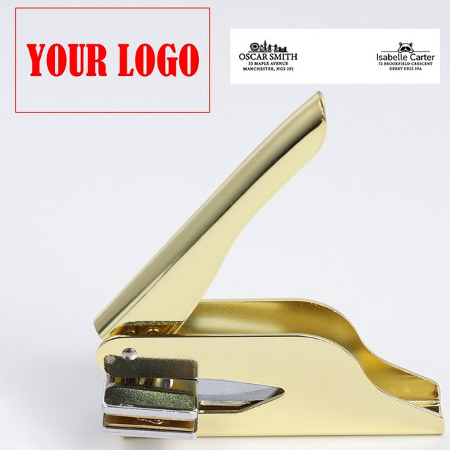 Personalisiertes Prägewerkzeug für Adresstexte und Logos in rechteckiger Form aus Metall, erhältlich in Silber oder Gold - Bild 1