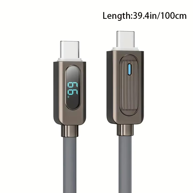 ILEPO USB-C Superschnellladekabel mit LED-Digitalanzeige aus Silikon und Zinklegierung in Grau, 100 W/27 W Mecha Style - Bild 4