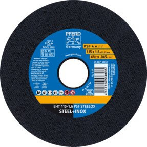 PFERD Trennscheibe EHT PSF STEELOX Universallinie für Stahl und Edelstahl, Durchmesser: 115 mm, Breite: 1,6 mm, Bohrung: 22,23 mm, Farbe: Schwarz - Bild 1