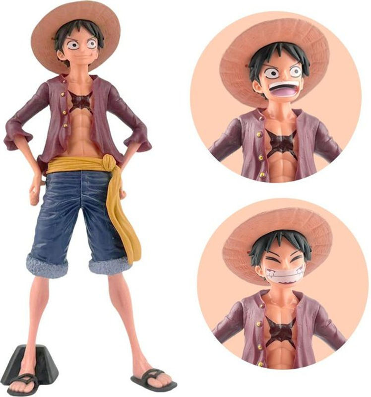 Fashnics One Piece Anime Figur Luffy mit drei wechselbaren Gesichtsausdrücken aus PVC, Multicolor - Bild 1