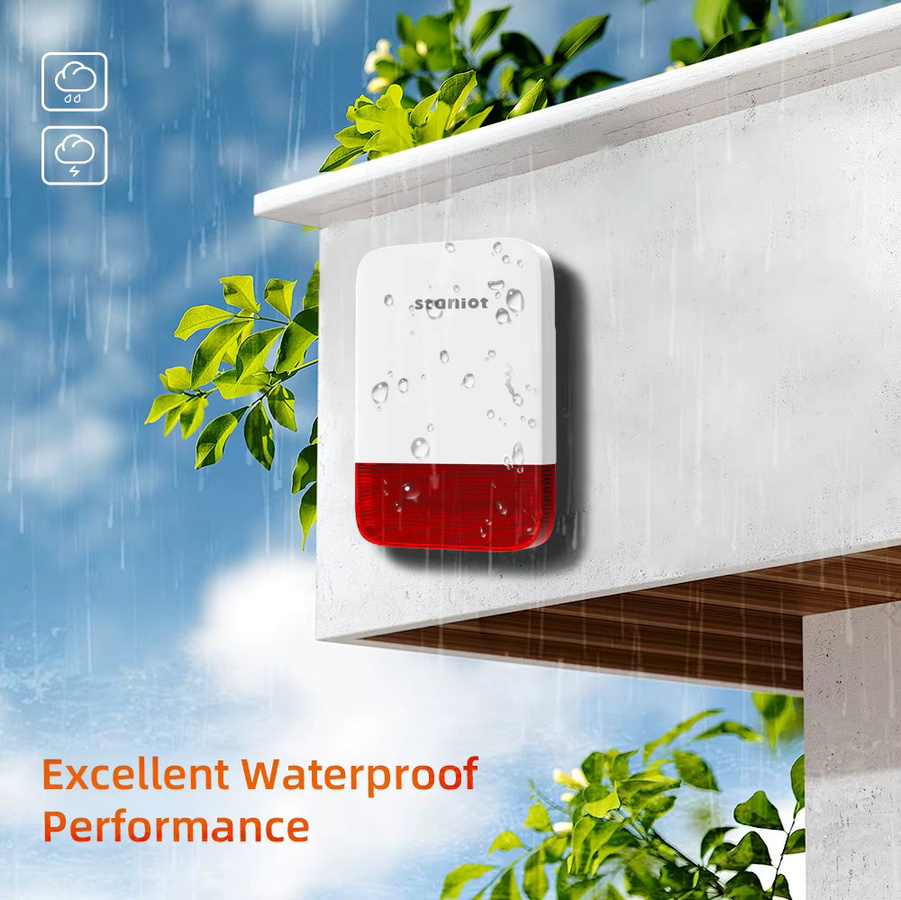 Staniot Kabellose Stroboskop-Sirene in Weiß mit 120 dB, Wasserdicht und Solarpanel-Unterstützung sowie integriertem 5000-mAh-Akku - Bild 2