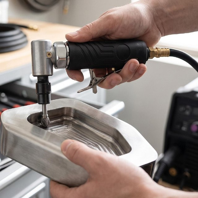 Igeteck Pneumatischer Winkel-Schleifer 90 Grad mit Anti-Rutsch-Griff in Silber, 12000 U/min für Autoaufbereitung, Schleifen und Entgraten - Bild 1
