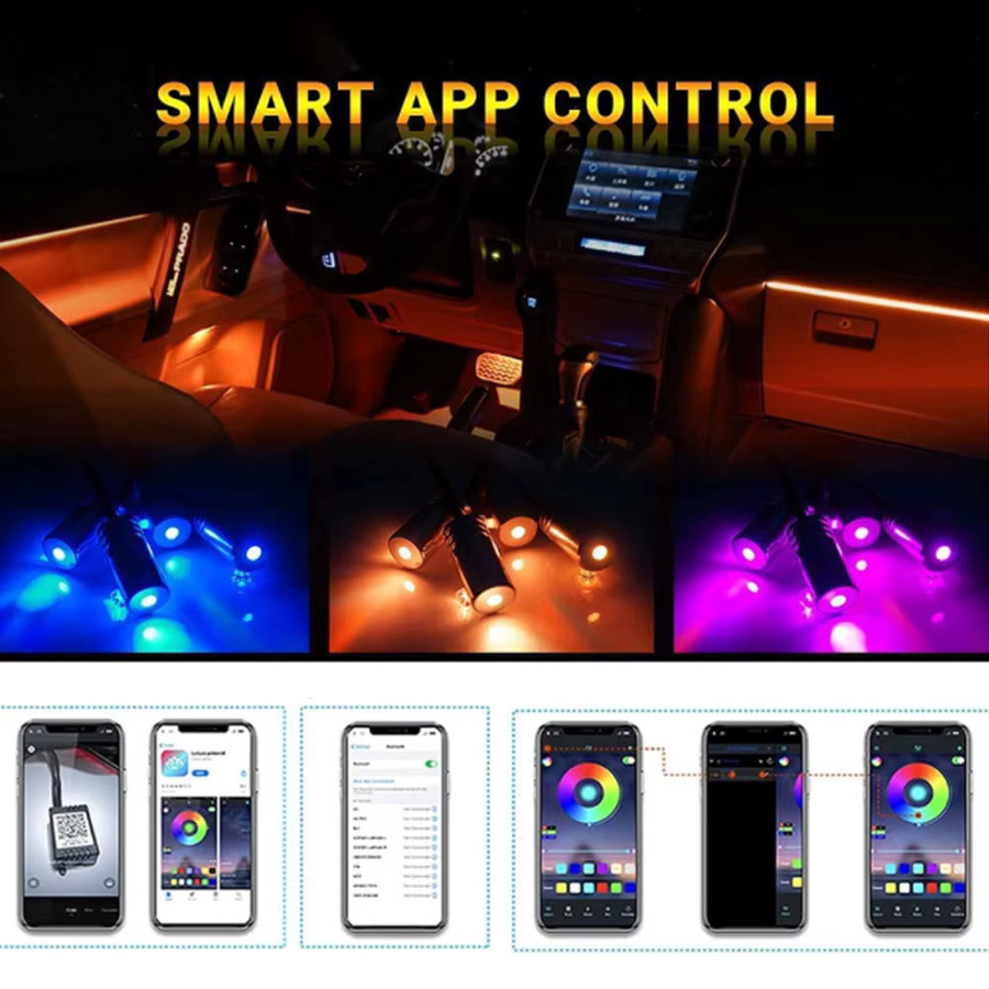 KALADA 6-in-1 LED-Atmosphären-Autolicht mit RGB-Farben, flexible Neon-Flex Dekolampe mit App-Steuerung und Fernbedienung, 8 m Glasfaser-Streifen in Multicolour - Bild 4