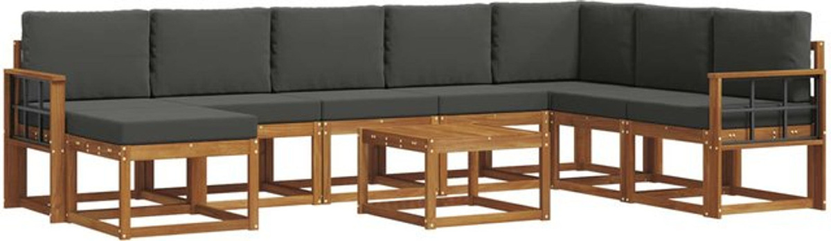 Modernes Outdoor-Sofagarnitur Set aus Akazie mit 9-teiligen Kissen in Natur und Anthrazit von vidaXL - Bild 1
