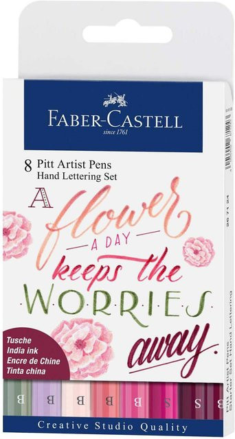 Faber Castell Pitt Artist Pen Tuschestifte für Handlettering in Rosatönen, 8 Stück, Multicolor - Bild 1