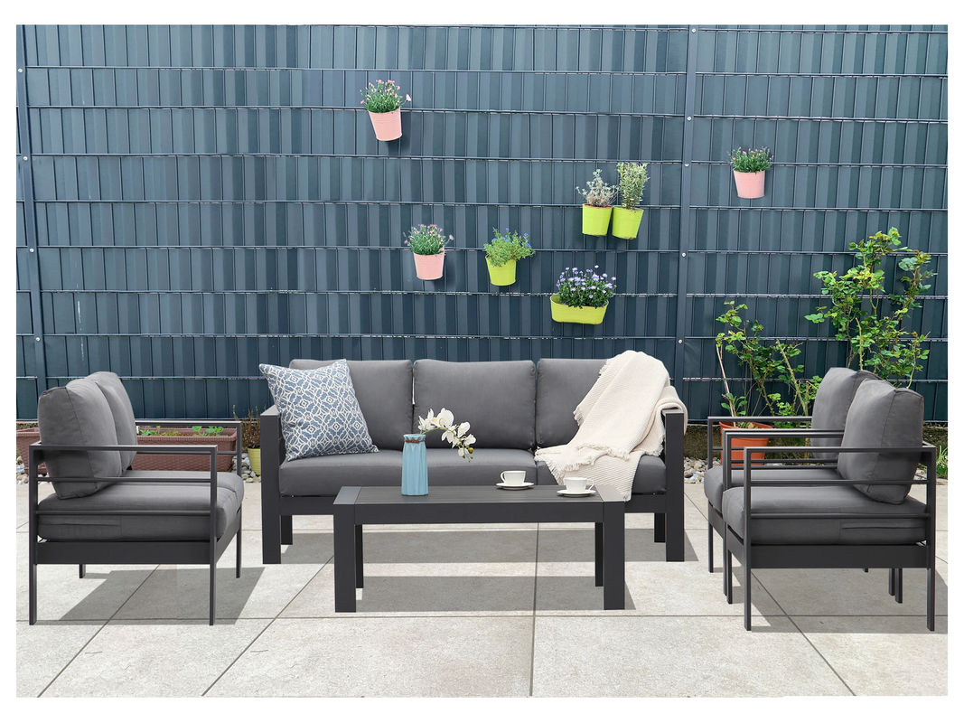 MEXO Gartenmöbel Lounge-Set Genua 7-Sitzer mit Polstern in Grau und Dunkelgrau - Bild 2