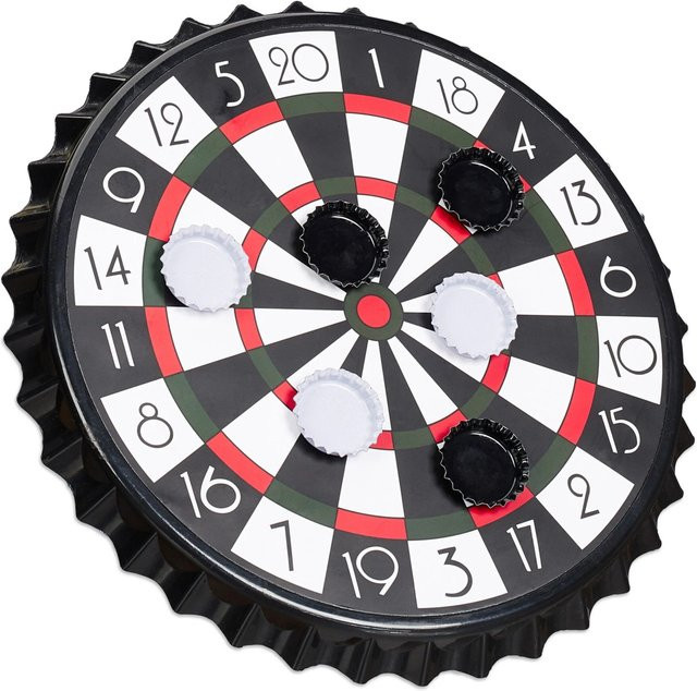 Relaxdays Kronkorken Dartscheibe, Kunststoff Metall, Schwarz, Magnetisch, Klappbar - Bild 1