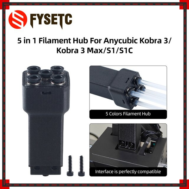 Anycubic 5-in-1 Filament-Hub für FDM 3D-Drucker, Farbe: Schwarz, kompatibel mit Anycubic Kobra 3, S1 und S1C - Bild 1