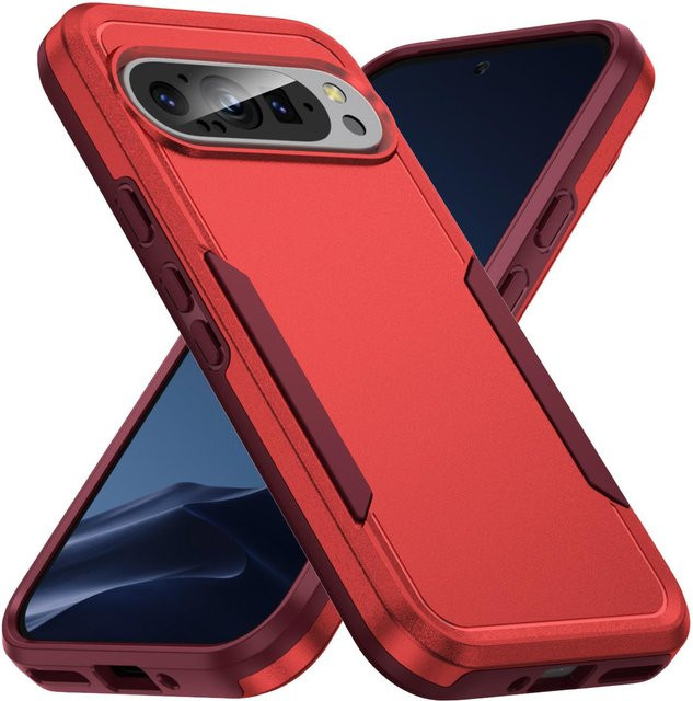 Stoßfeste Hybrid-Doppelschicht-Handyhülle Armor für Google Pixel 6a, 7, 7A, 7 Pro, 8 Pro, 9, 9 Pro XL, 10 in Rot Matt - Bild 1