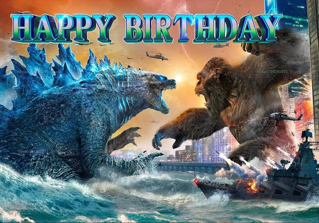 Xinghonghui Godzilla vs King Kong Cartoon Hintergrund Banner für Kindergeburtstag Party Dekoration, Mehrfarbig, B: 240 cm, H: 180 cm - Bild 1