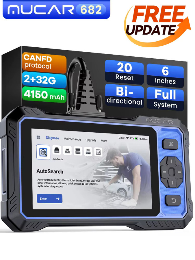 MUCAR 682 Auto OBD2 Scanner in Schwarz mit vollständiger Systemdiagnose, Fehlercodeauslese, bidirektionaler Steuerung und 20 Reset-Funktionen inklusive CANFD-Unterstützung - Bild 6