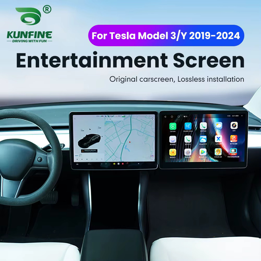 KUNFINE Copilot CarPlay Monitor für Tesla Modell 3 und Modell Y, 15,6 Zoll Digital Display mit Android Auto für Passagier Unterhaltung, Schwarz - Bild 2