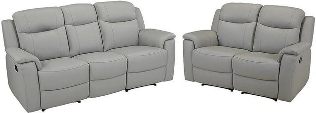 Couchgarnitur Evasion Vente-unique in Hellgrau aus Kunstleder, bestehend aus einem 2-Sitzer und einem 3-Sitzer, B/T/H: 205 x 156 cm - Bild 1